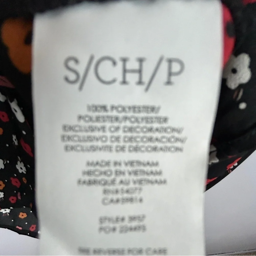 Cabi Floral Long Sleeves Striped Cuffs Button Down Blouse Small Black Red - Picture 12 of 13